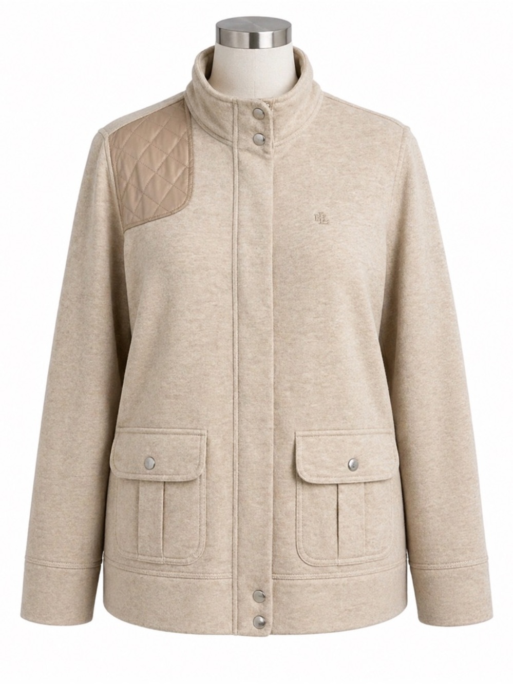 Lauren Ralph Lauren Jacket Womens 1X Beige Full Zip Snap Fleece Coat Pockets